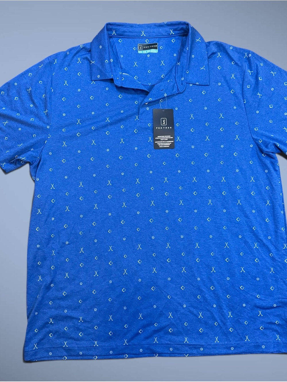 PGA Tour Golf Polo Shirt Mens XXL Blue Turkish Sea Heather Short Sleeve ~ NWT
